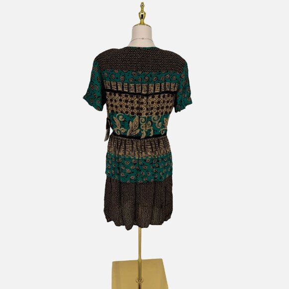 VTG Carole Little 10 Petite View Point Panel Print Tie Front Short Sleeve Dress - Picture 10 of 15